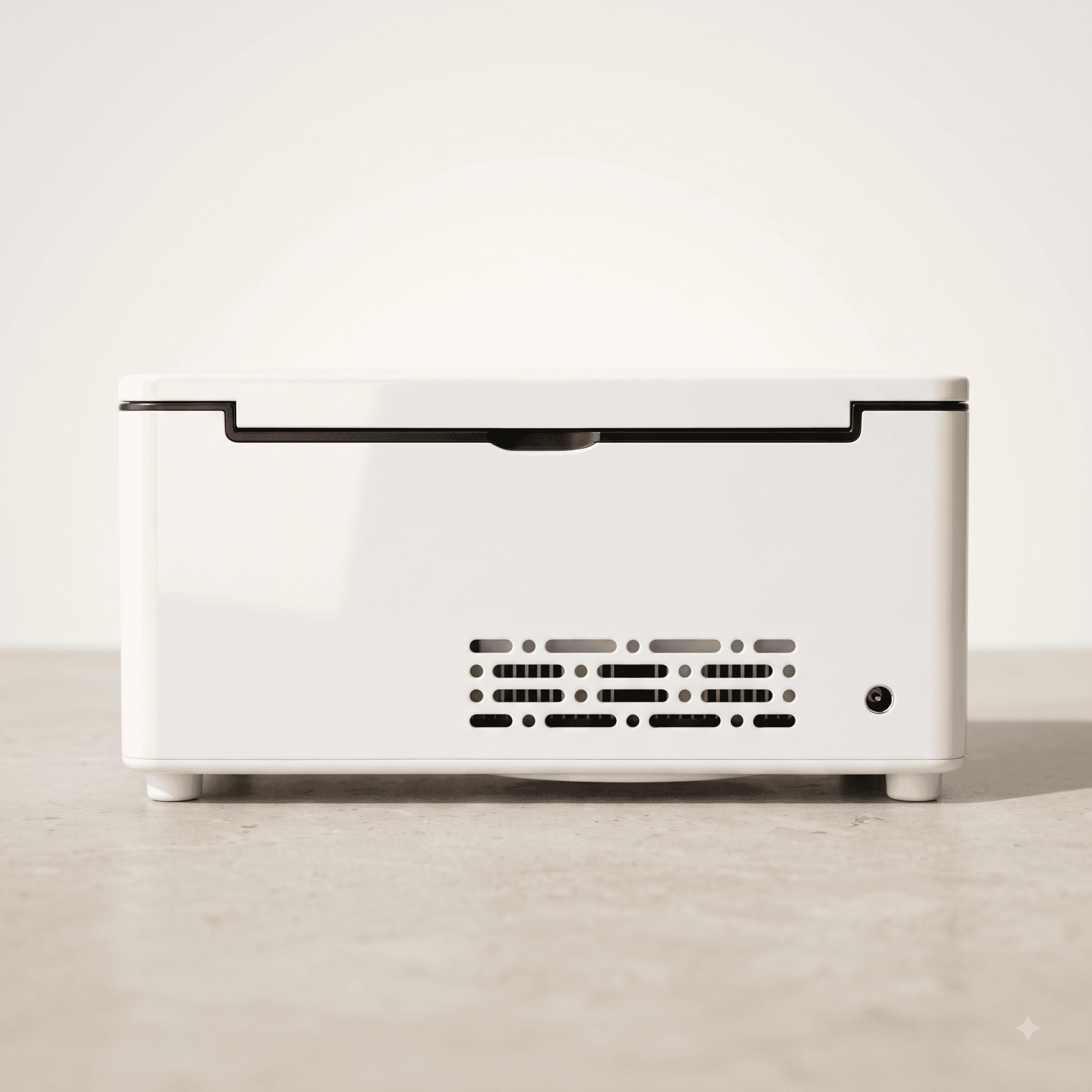 Polar Capsule portable cooler back view with ventilation grille studio shot